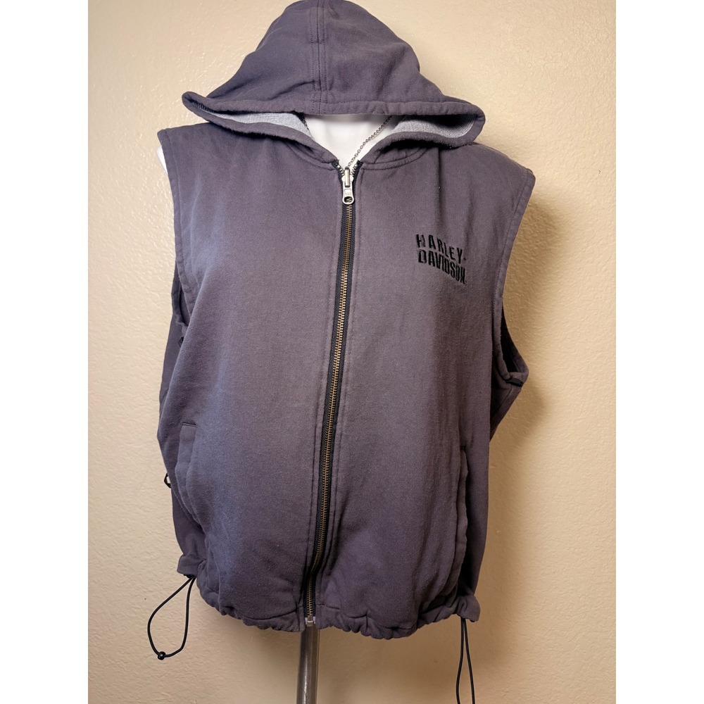 Y2K Harley Davidson Sleeveless Zip Up Hoodie Vest Gray L Logo #7